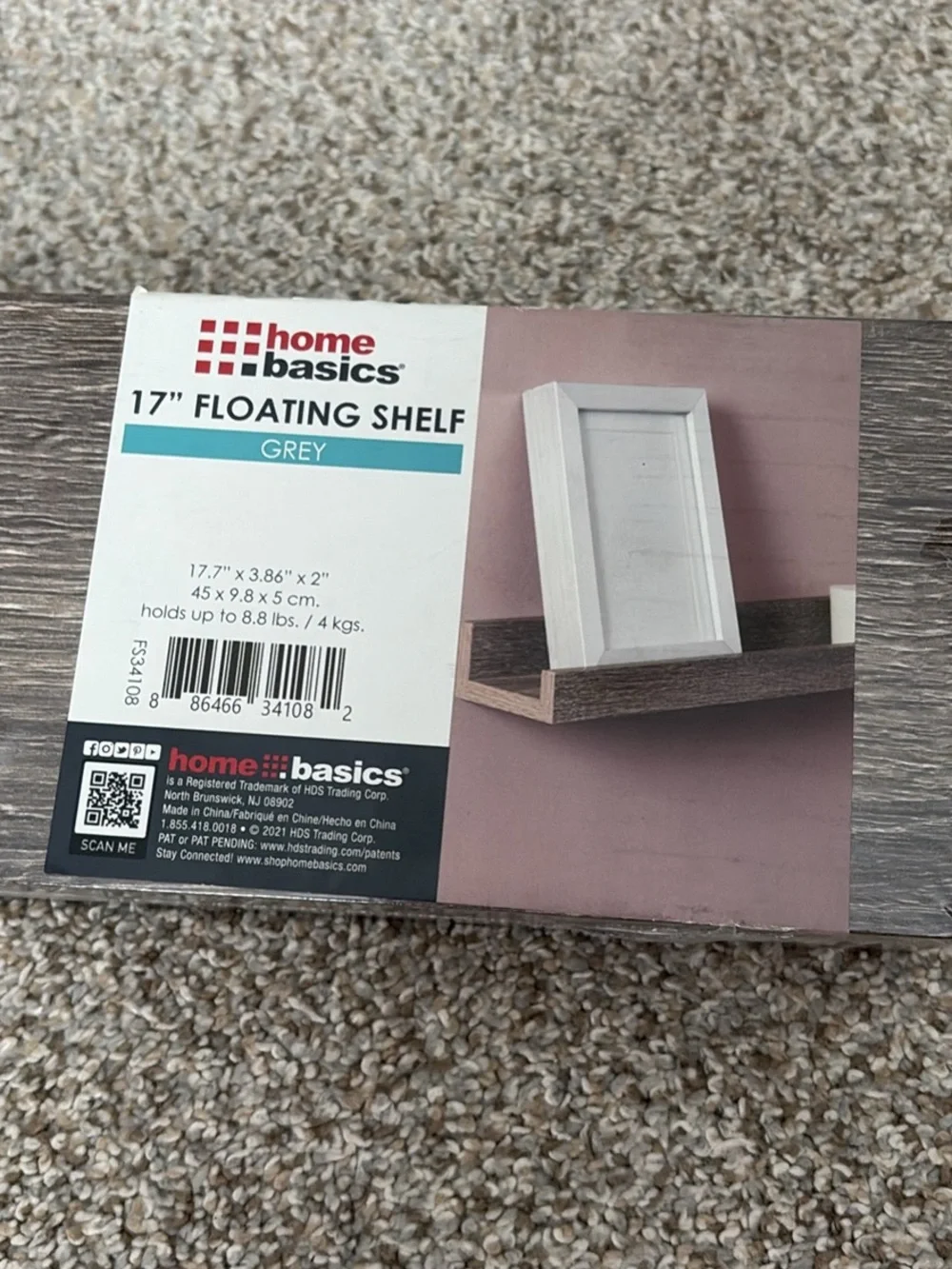 Home Basics Grey Floating Shelf with Wood Grain Finish
